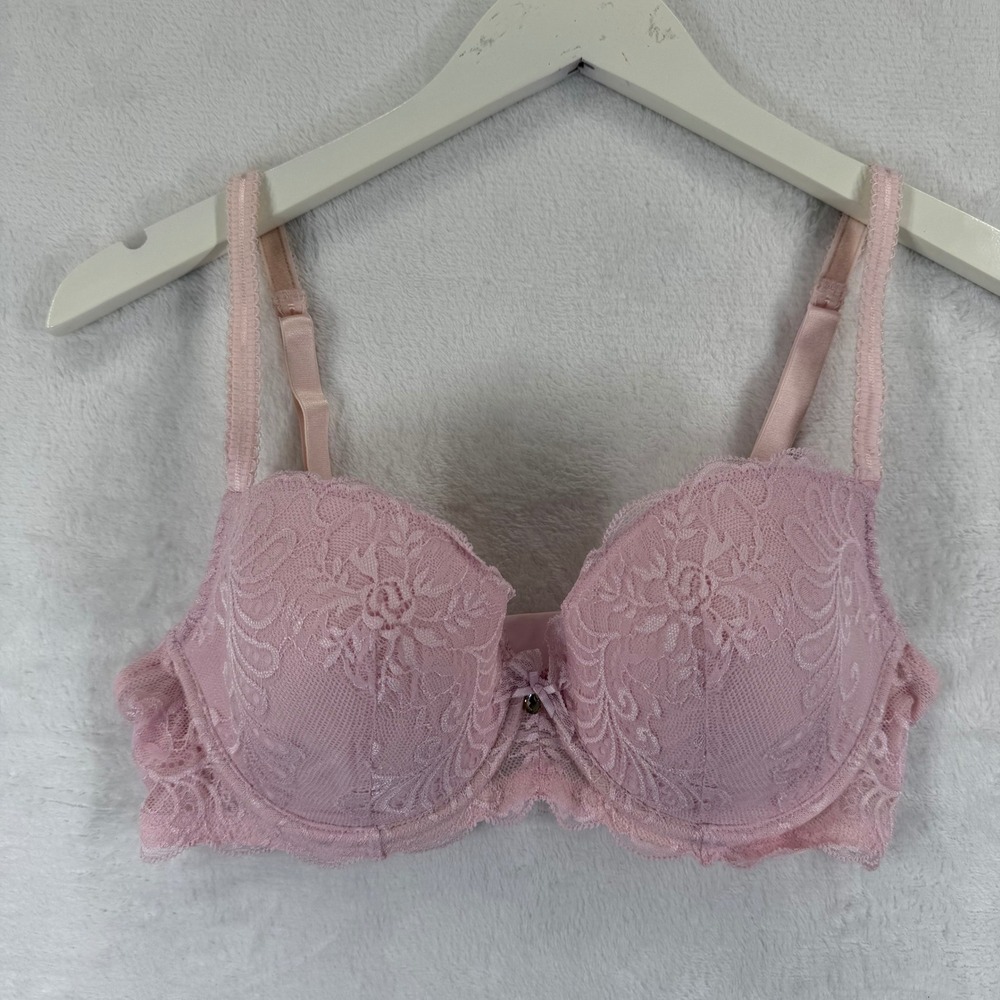 Le Mystere Pink Lace Balconette‎ Bra 34D Underwire Full Coverage Support